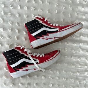 VANS SK8 Hi-Top Bolt Red & Black Suede Sneaker Size 7.5